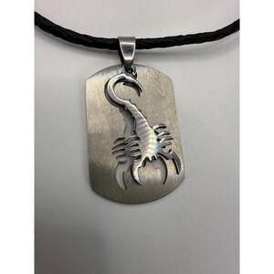 Scorpion Pendant Necklace Black Cord Dog Tag Style Zodiac Jewelry